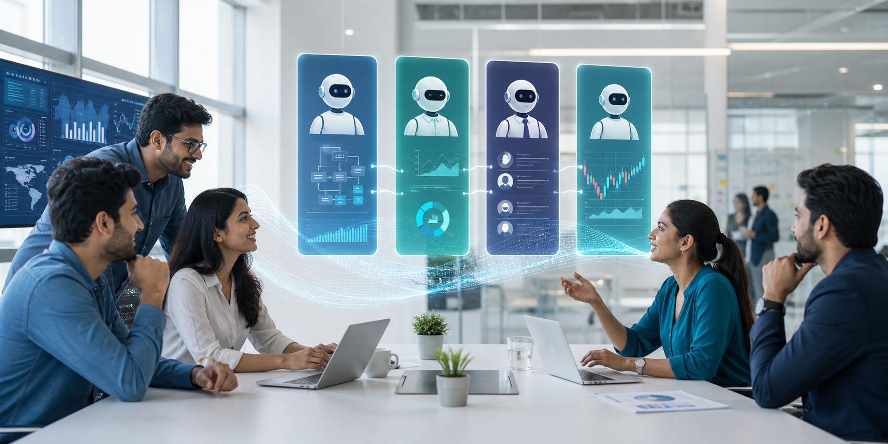 Intelligent AI agent workforce illustration